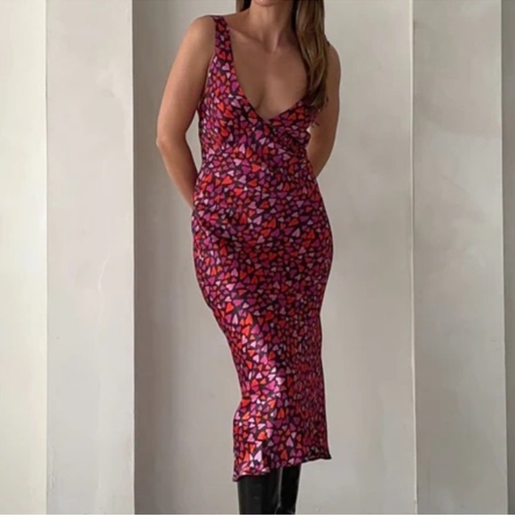 Rumored Dresses & Skirts - Rumored Sunset Strip Midi Lovestruck Pink Red Heart Dress